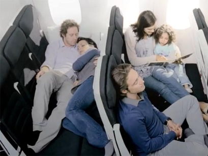 Skycouch - economy class airline seating gets cuddly  (likely for those married under 5 years)